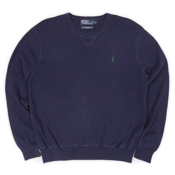 画像1: 90's Polo Ralph Lauren コットンニット "NAVY × GREEN LOGO" (1)