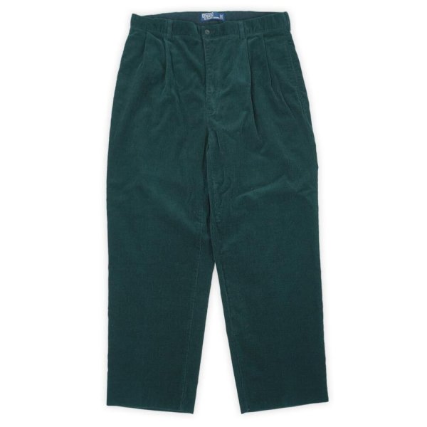 画像1: 90's Polo Ralph Lauren 2タック コーデュロイトラウザー "DARK GREEN" (1)