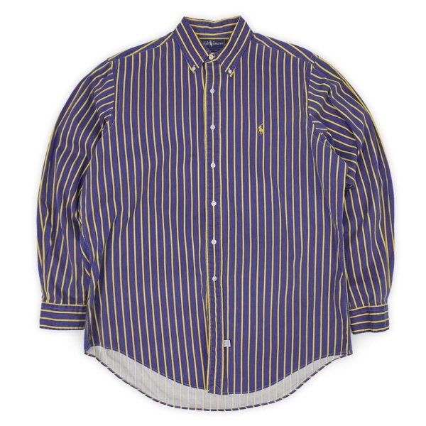 画像1: Early 90's Polo Ralph Lauren ボタンダウンシャツ "NAVY×YELLOW / STRIPE" (1)