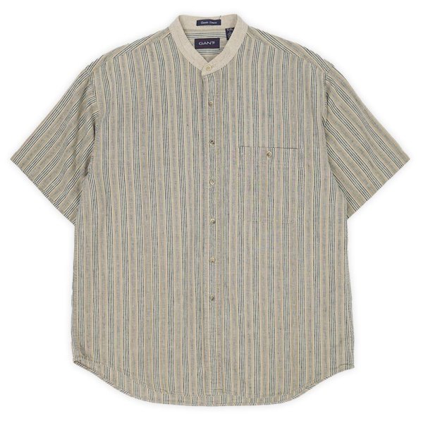 画像1: 90's GANT マルチストライプ柄 S/S バンドカラーシャツ "Linen×Cotton" (1)