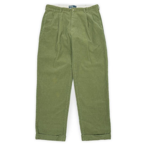 画像1: 90's Polo Ralph Lauren 2タック 細畝コーデュロイトラウザー "HAMMOND PANT / OLIVE" (1)