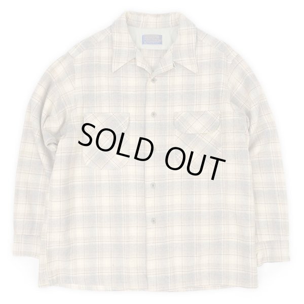 画像1: 70's Pendleton オープンカラー ウールシャツ "Gray Plaid / size XL" (1)