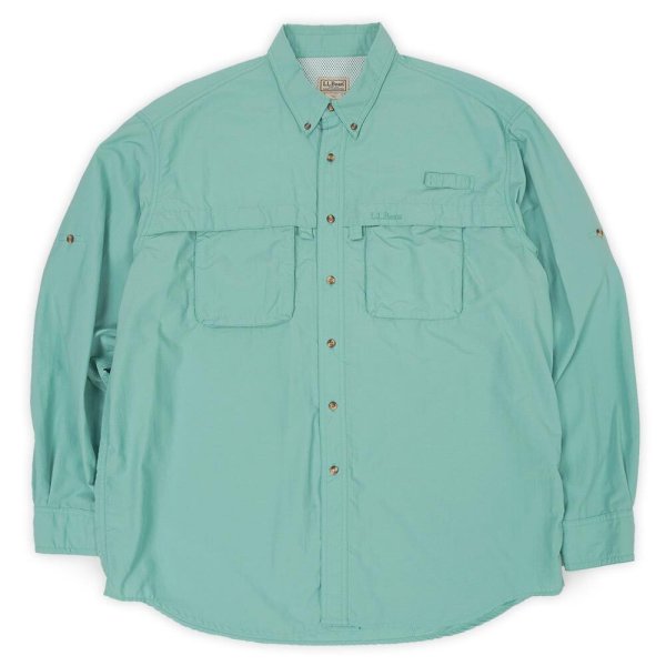 画像1: 00's L.L.Bean ナイロンフィッシングシャツ "TIFFANY BLUE" (1)