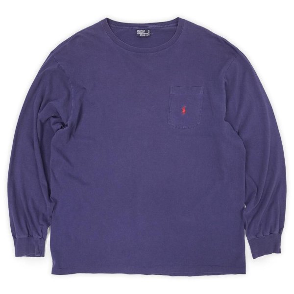 画像1: 90's Polo Ralph Lauren L/S ポケットTシャツ "MADE IN USA / FADE NAVY" (1)