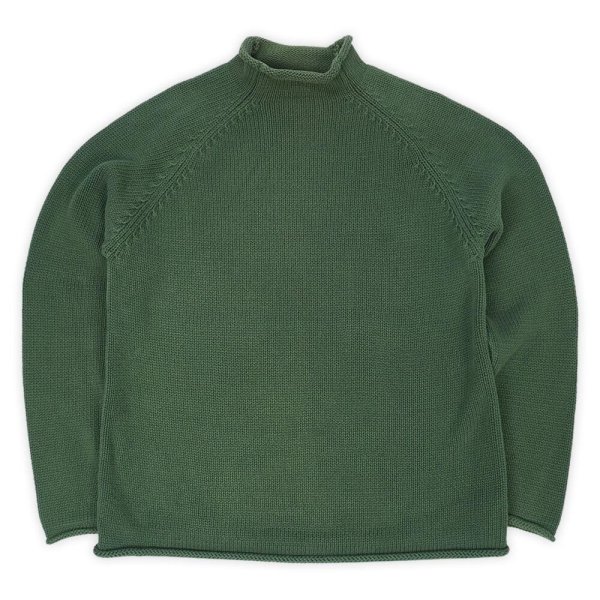 画像1: 00's J.CREW ロールネック コットンニット "GREEN" (1)