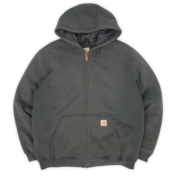 画像1: 00's Carhartt キルティングライナー フルジップ スウェットパーカー “FADE BLACK” (1)