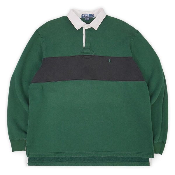 画像1: 90's Polo Ralph Lauren スウェット ラガーシャツ "GREEN×NAVY" (1)