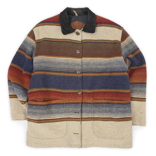 画像1: 80's WOOLRICH ネイティブボーダー柄 ウールハーフコート "MADE IN USA" (1)