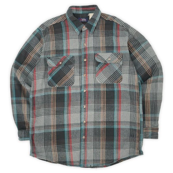 画像1: Early 00's FIVE BROTHER ヘビーネルシャツ "GRAY×BLACK Plaid" (1)