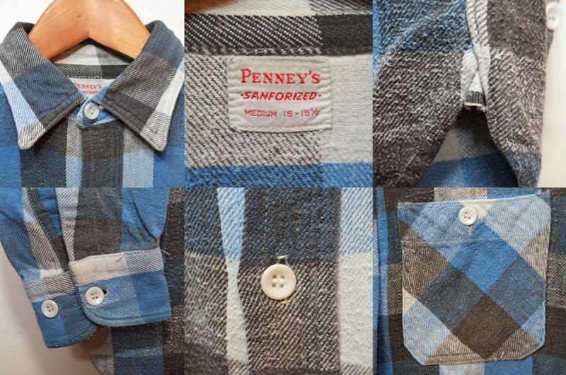 50-60's PENNEY'S マチ付きヘビーネルシャツ 