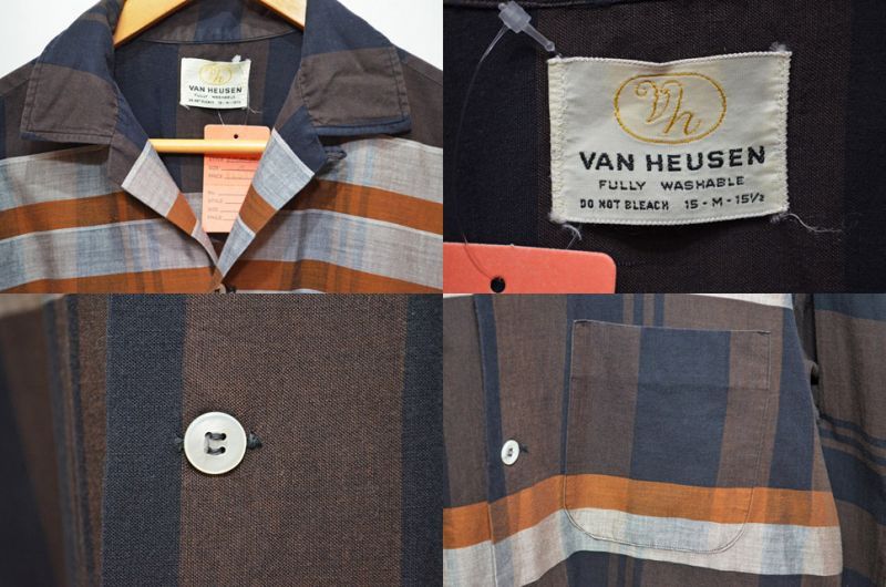 【希少】Van heusen 60sオープンカラーシャツ ブラウンチェック