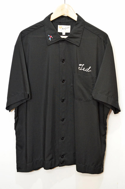 【70s】king Loui キングルイボーリンシャツ 半袖 黒白 M Lサイズ