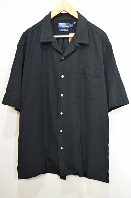 90s ラルフローレン CALDWELL レーヨン オープンカラーシャツ 黒-