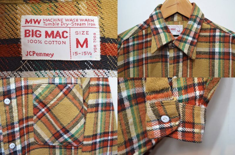 70s BIG MAC ヘビーネルシャツ 単色タグ 希少サイズ 好配色 - シャツ