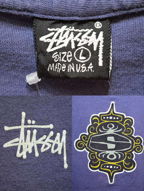 80-90's STUSSY プリントTシャツ “黒タグ” - used&vintage box Hi-smile