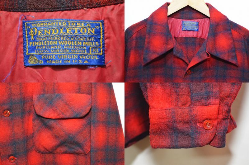 PENDLETON ウールシャツ　70s 赤　オンブレチェックシャツ