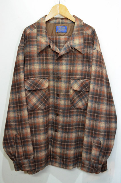 40s50s pendleton ウールチェックボードシャツ ブラウン 暖色-