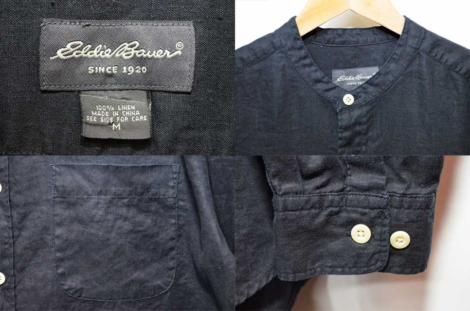 Eddie Bauer バンドカラーリネンシャツ “BLACK” - used&vintage box Hi