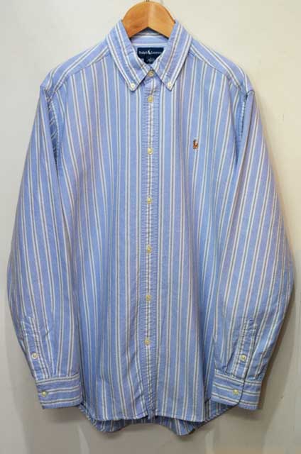 XL　ハミルトン　Ralphloren　ボタンダウンシャツ　マルチストライプ　青