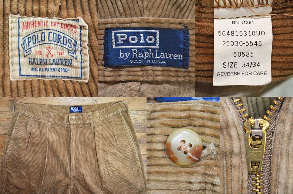 90's Polo Ralph Lauren 2タック 太畝コーデュロイパンツ “POLO CORDS MADE IN USA”  usedvintage box Hi-smile