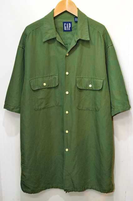 90s RUSTY 半袖シャツ オープンカラー ボーダー グリーン