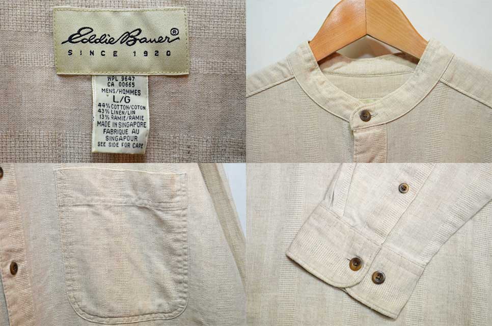 90's Eddie Bauer バンドカラーシャツ “COTTON×LINEN” - used&vintage