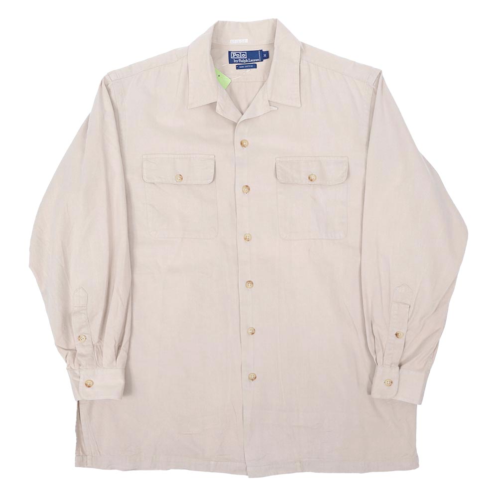 vintageラルフローレンオープンカラーホワイト長袖シャツ90sシルクグランジ