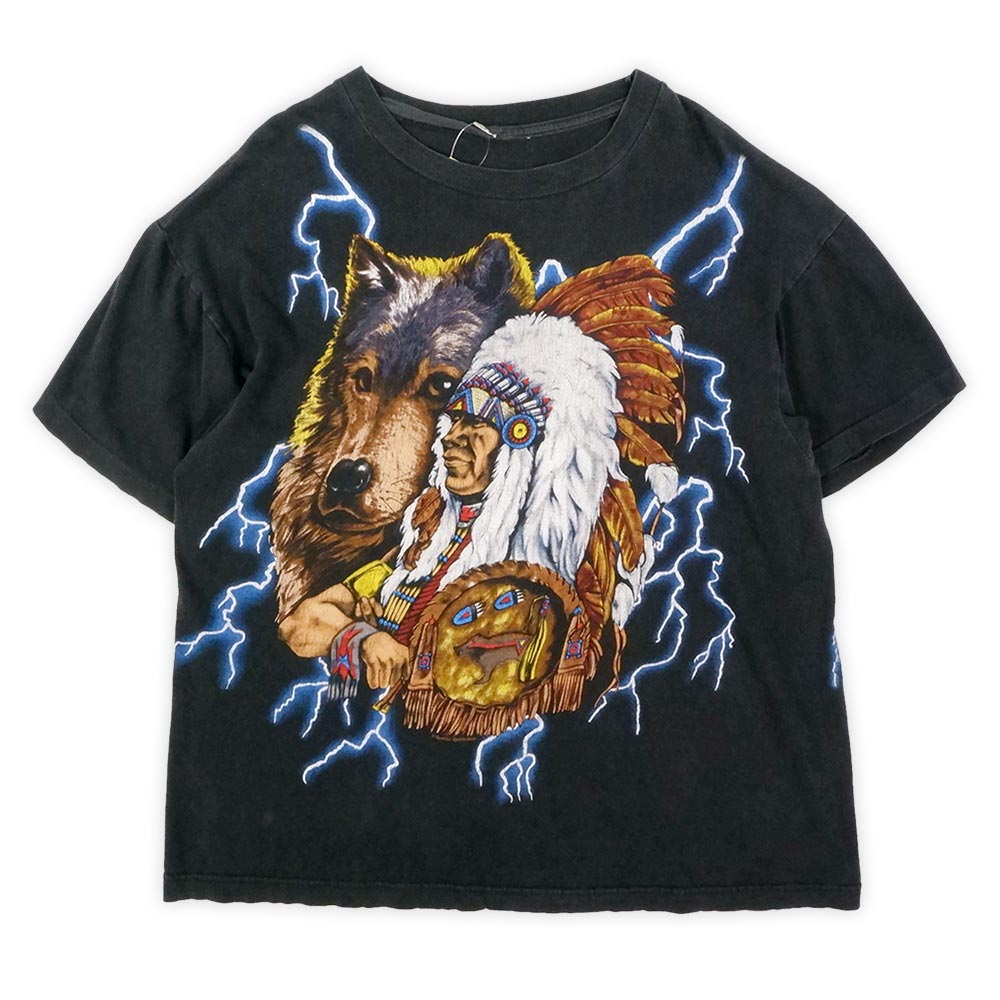 90's AMERICAN THUNDER オーバープリントTシャツ “Native American”