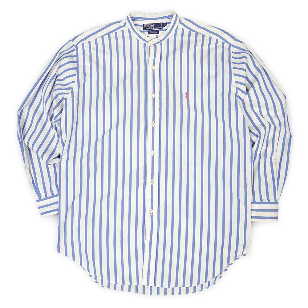 90's Polo Ralph Lauren ストライプ柄 バンドカラーシャツ 