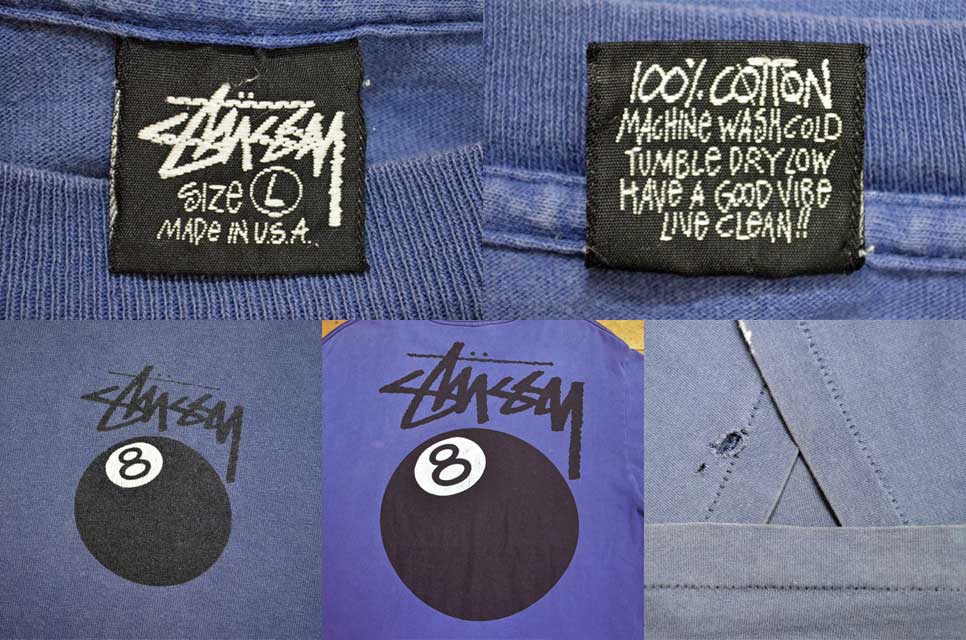 StussyステューシーTシャツ黒タグ８ボールMADE in USA